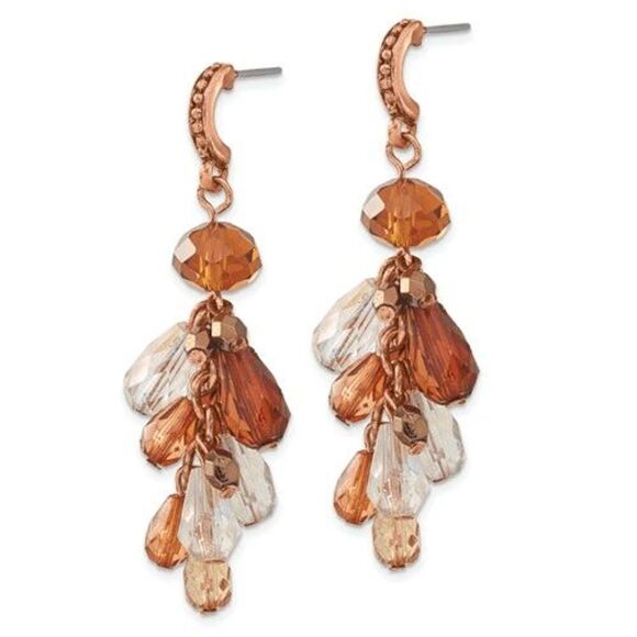 1928 Jewelry Copper-tone Multicolor Brown Hues Faceted Acrylic Beads Cluster Dan - Picture 1 of 3